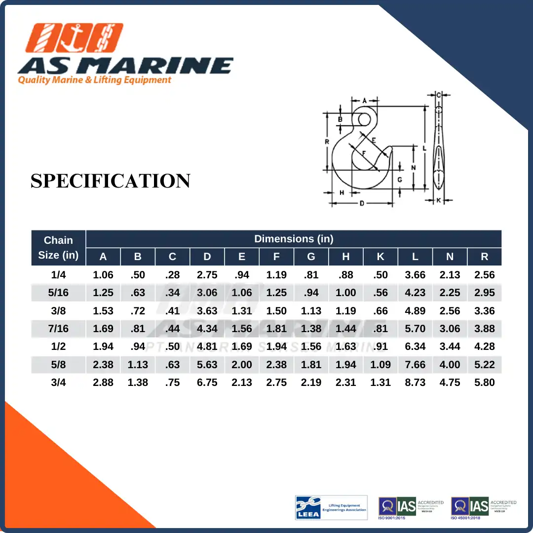 Specification Crosby USA Hook Eye Slip / Kait / Gancu H324